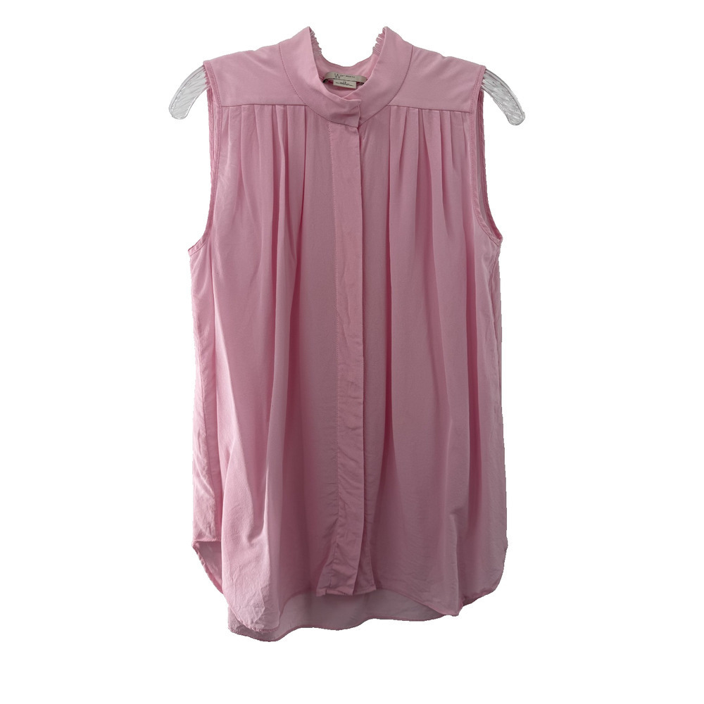 W by Worth Silk Soft Pink Round Neck Button Down Blouse Size 12